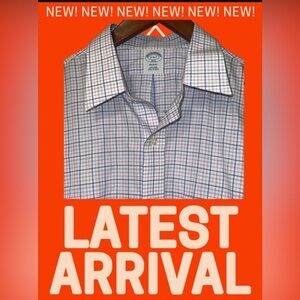 NWT-Brooks Brothers Size 17 Blue White Stripe Men Shirt 100% American Cotton
